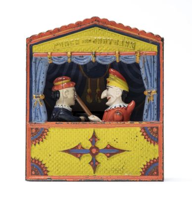 Punch & Judy - Small Letters Iron Mechanical Bank. Shepard Hardware Co. Buffalo, NY - 1884 