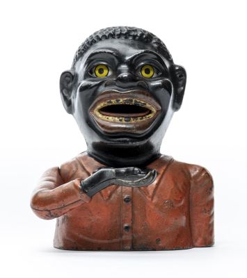 Jolly N. with Original Box Iron Mechanical Bank. J. &amp; E. Stevens Cromwell, CT - 1883. This 