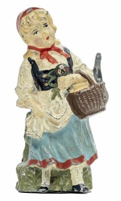Little Red Riding Hood Spelter Bank. Germany - Circa 1910's. Excellent Plus Condition. Dressed 