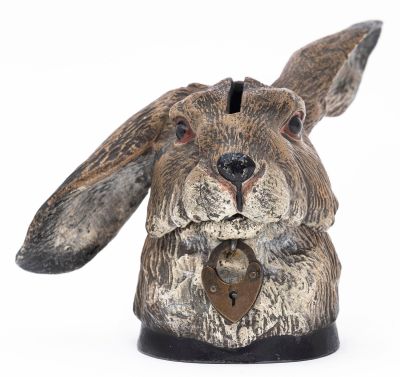 Rabbit Head Spelter Bank. German - 1925 - 3" Tall.