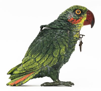 Parrot Spelter Bank. German - 1925 - 4" Tall. Reference: PGSB # 132-C. A superior example of 