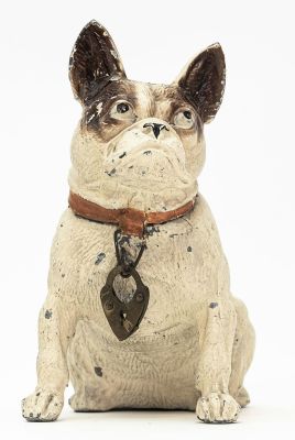 French Bulldog Seated Spelter Bank. German - 1925 - 4" Tall. We have never seen this cute little 