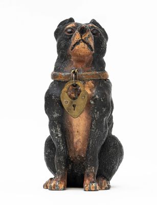 Seated Doberman Pinscher Spelter Bank. German - 1925 - 3.75 Tall. Reference: PGSB #238. A very 