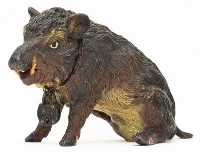 Wild Boar Seated Spelter Bank. German - 1925 - 4.125" Tall. Reference: PGSB# 14. We have never 