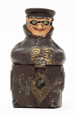 Chauffeur Spelter Bank. German - 1920 -3" Tall. Chauffeur themed spelter banks are all very 