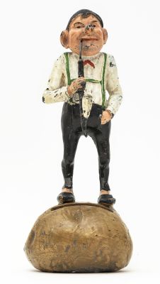 Young Man with Pipe Standing on a Potato Bank. German - 1925 - 6" Tall. Reference: PGSB #618-B. 