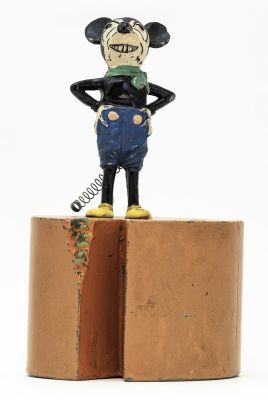 Mickey Mouse on Cheese Wheel Bank. German - 1930 - 5.125" Tall. Long considered one of the most 