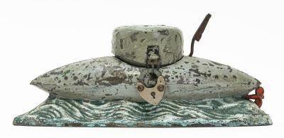 U - Boat Spelter Bank. German - 1930 - 2.375" Tall. Reference: PGSB #510. The submarine is one 