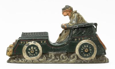 Early Racing Car Spelter Bank. German - 1915 - 5" Long. This is a scarce and extremely desirable 