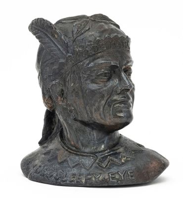 "Old Sleepy Eye" Tobacco Bank. Indian Bust German - 1915 - 3.125" Tall. This is a very scarce 