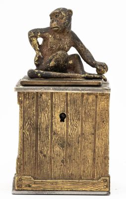 Monkey on a Box Crate Bank. Probably Austrian - 1910 - 4.25" Tall. The details on this bank are 