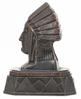 Indian Bust on Pedestal Base Bank. "North American Bank - Pays 6% on Savings". American - 1935 - 