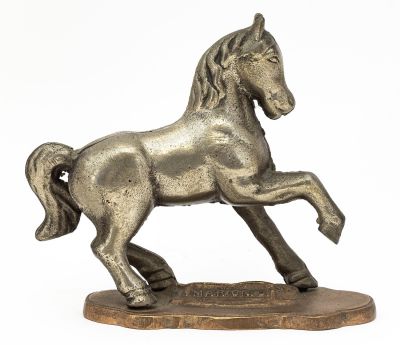 Prancing Horse on Base Bank. Nickel Plating Over Bronze. 30th Anniversary (1937-1967) Souvenir 