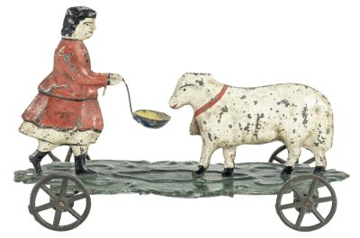 Shepard Giving Water to a Sheep Platform Toy. George Brown Company. Forestville, CT - 1880 - 