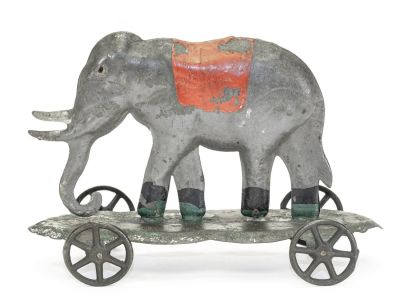 Elephant with Tusks American Tin Toy. George Brown Company. Forestville, CT - 1880 - 4.625" Long.