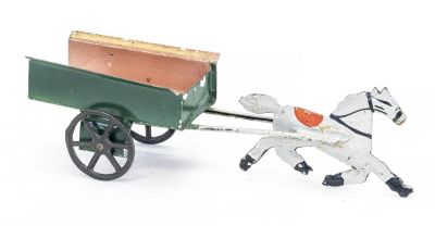Miniature Horse with Cart Tin Toy. Probably Merriam Mfg. Co. Durham, CT - 1875 - 5.25" Long. 