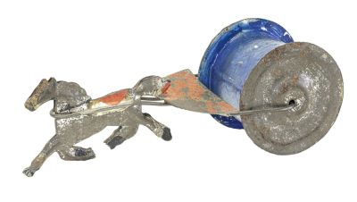Horse Pulling Cylinder American Tin Toy. George Brown Company. Forestville, CT - 1875 - 5" Long. 