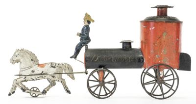 "Diligent" Fire Pumper American Tin Toy. James Fallows Company. Philadelphia, PA - 1880's - 15" 