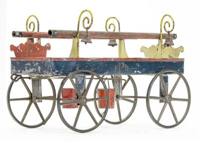 Hand Drawn Hook & Ladder Tin Toy. James Fallows Company. Philadelphia, PA - 1880's - 8.5" Long. 