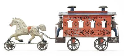 Broadway & 4th Avenue Trolley Tin Toy. Merriam Mfg. Co. Durham, CT - 1880 - 16" Long. This is an 
