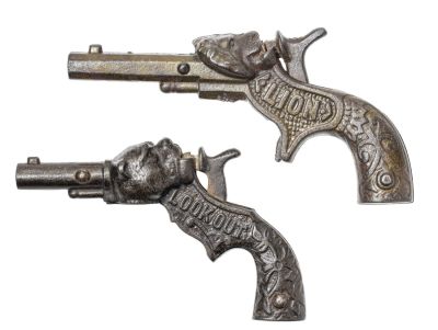 Lion Head / Look Out Cap Guns. By J. &amp; E. Stevens Co. Cromwell, CT. - 1880's - 4.5" / 5.5" Long.