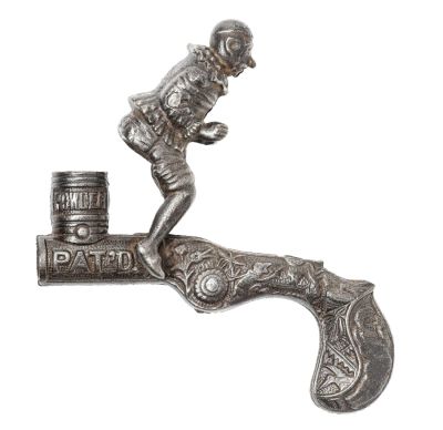 Clown Sits on Powder Keg Scarce Animated Cap Pistol. By Ives, Blakeslee Company Patented 1878 - 
