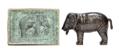 "Baby" Elephant with Box Pellet Toy. By Ives, Blakeslee Company Bridgeport, CT. - 1880's - 