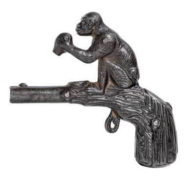Monkey & Coconut Cap Pistol. By J. &amp; E. Stevens Co. Patented 1878 - 4.5" Long.