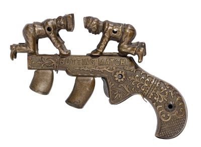 Butting Match Cap Gun Pattern. By Ives, Blakeslee Company. Made Mid 1880's - 5" Long. Two boys 