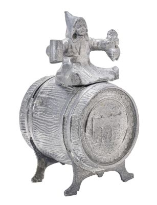 Munich Girl atop Keg Still Bank. German - 1930 - 4.25" Tall.