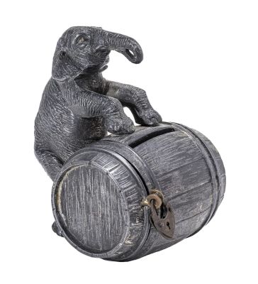 Elephant Rolling Barrel Still Bank. German - 1925 - 3.75" Tall.