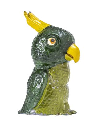 Two-Toned Green Cockatiel with Yellow Beak & Crest Bank. Germany - 1920's - 4 7/8" Tall. 