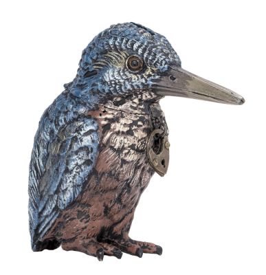 Small Kingfisher Finished in Teal Blue & Red Bank. Germany - 1920's - 3 3/4" Tall. Illustrated 