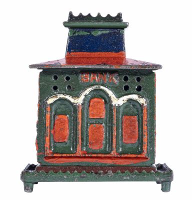 Crown Bank with Tower on Legs - Iron Bank. By J. &amp; E. Stevens Company. Cromwell, CT - 1872 - 