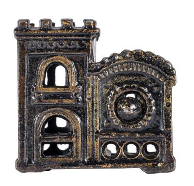 Rose Window, Twist Pin - Iron Bank. English - 1890 - 2 3/8" Tall.