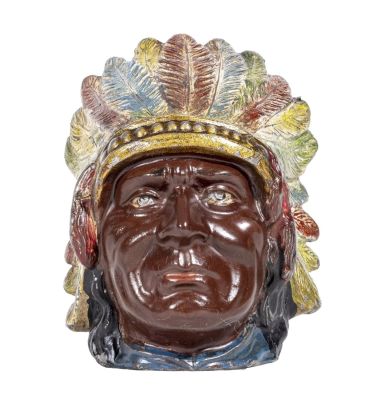 Indian Chief Bust Spelter Bank. German - 1925. Condition: Pristine Condition