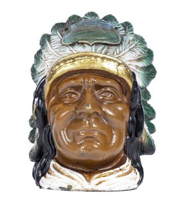 Indian Chief Bust - Heavy Lead Bank. With Plaque "Pikes Peak Summit. Japanese - 1930's. 