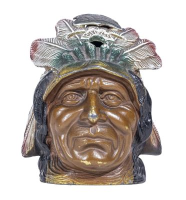 Indian Chief Bust - Heavy Lead Bank. With Plaque "Prospect Point". Japanese - 1930's. Condition: 