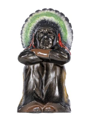 Seated Indian Spelter Bank. German - 1930's. Condition: Pristine Condition.