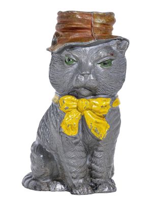 Cat with Crumpled Hat Spelter Bank. German - 1925 - 4 5/8" Tall. Condition: Excellent Plus Condition.