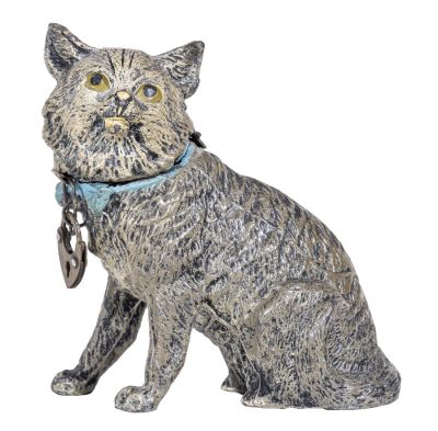 Seated Cat with Bow Spelter Bank. German - 1930 - 3 1/2" Tall. Condition: Excellent Plus Condition.