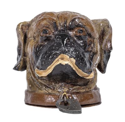 Boxer Bust Spelter Bank. German - 1925 - 3" Tall. Condition: Pristine Condition.