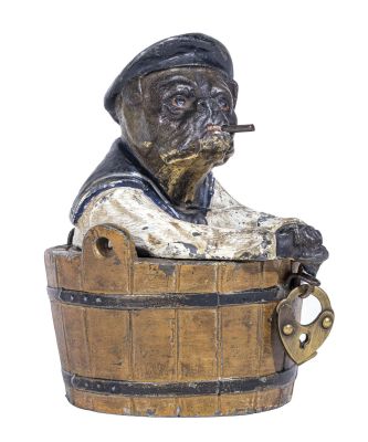 Sailor Bulldog Spelter Bank. German - 1925 - 3 1/2" Tall. Condition: Excellent Condition.