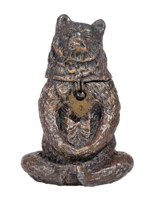 Seated Bear Spelter Bank. German - 1920 - 4" Tall. Condition: Excellent Plus Condition.
