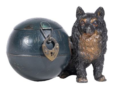 Schipperke by Ball Spelter and Tin Bank. German - 1925 - 2 1/2" Tall. Condition: Excellent Condition.