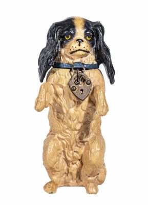 Japanese Spaniel Spelter Bank. German - 1925 - 4 1/4" Tall. Condition: Near Mint Condition.