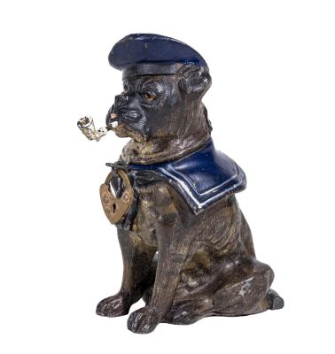 Sailor Bulldog with Pipe Spelter Bank. German - 1920 - 4" Tall. Condition: Excellent Condition.