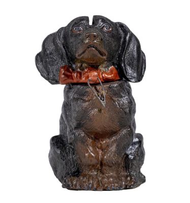 Seated Dachshund Spelter Bank. German - 1925 - 4" Tall. Condition: Excellent Condition.