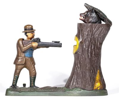 Teddy & the Bear Iron Mechanical Bank. Book of Knowledge Example. Pennsylvania - 1970's. 