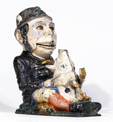 Paddy and His Pig Iron Mechanical Bank. Blue Jacket Version. J. &amp; E. Stevens Company. 